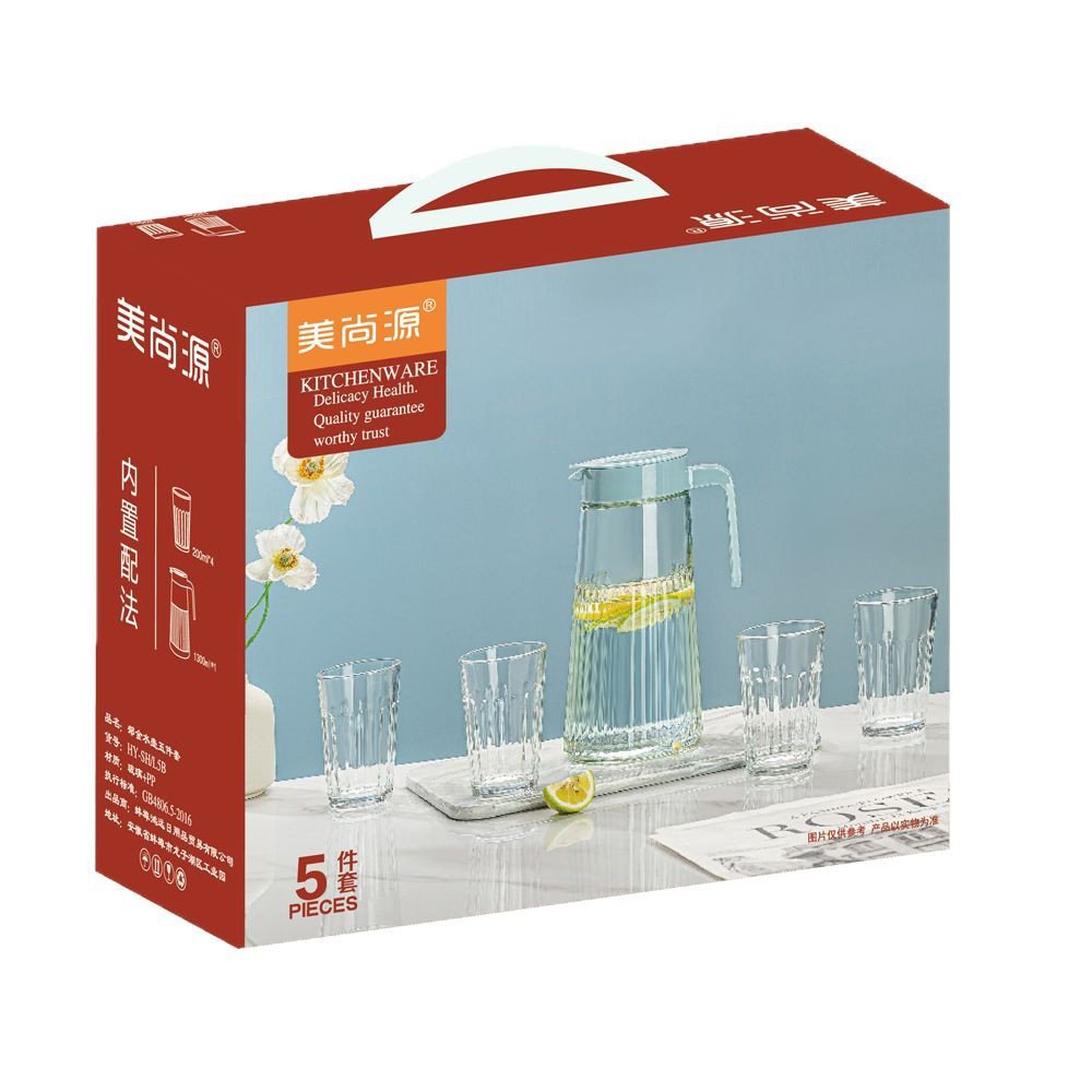 2025/12/1005365283.jpg 01 5pcs set glass jug with cup - Image 1